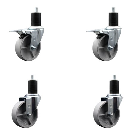 Service Caster 4'' Semi Steel Swivel 1-3/4'' Expanding Stem Caster Set 2 Total Lock Brakes, 4PK SCC-EXTTL20S414-SSS-2-S-2-134